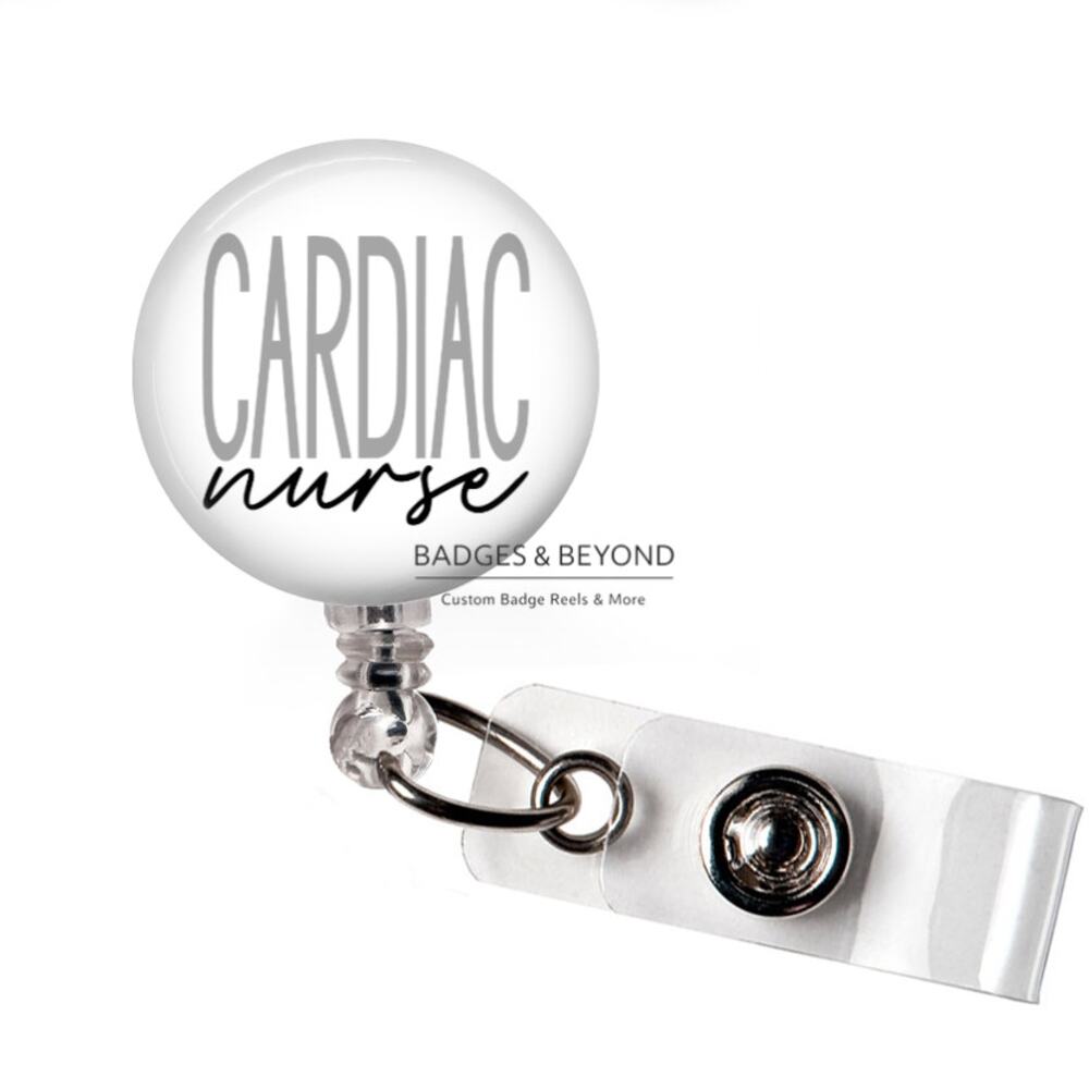 Cardiac Nurse Badge Reel | Heart RN Retractable ID Name Tag Holder Cardiology